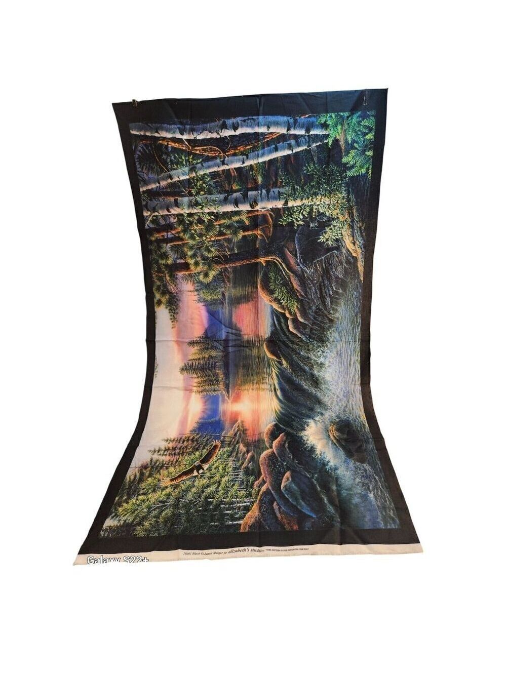 Elisabeths Studio Black James Meger Birch Fabric Panel 24x44 Eagle Bear